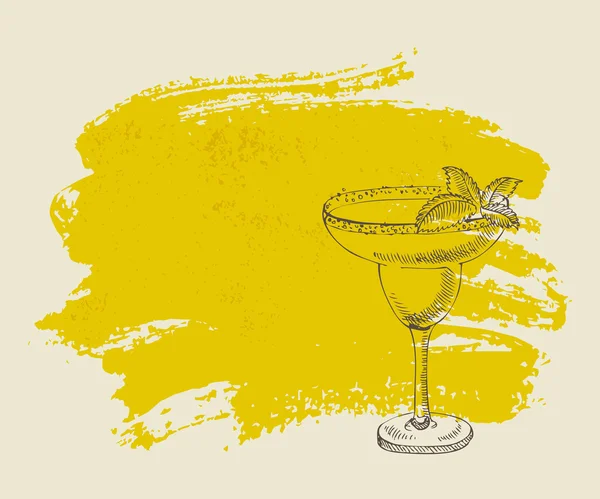 Cocktail tropical com hortelã no fundo amarelo — Vetor de Stock