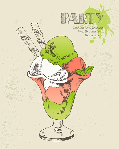 Gelato alla vaniglia con menta in tazza Illustrazione Stock