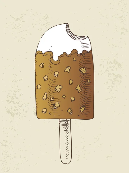 Hand getekende illustratie van consumptie-ijs met chocolade bedekt — Stockvector