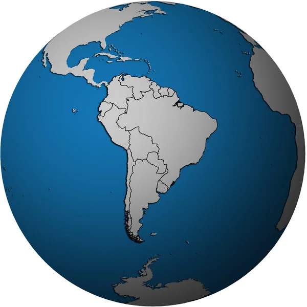 在全球地图上的南美洲标志 — 图库照片