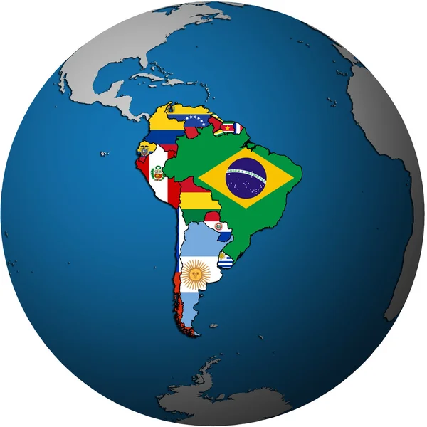 Bandiere sud americane sulla mappa del globo — Foto Stock