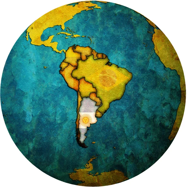 Bandeira argentina no mapa do globo — Fotografia de Stock