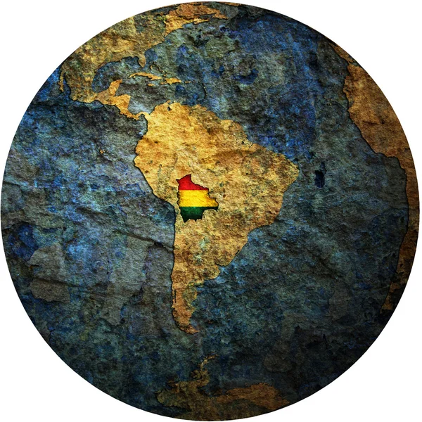 Bolívie vlajka na mapě světa — Stock fotografie