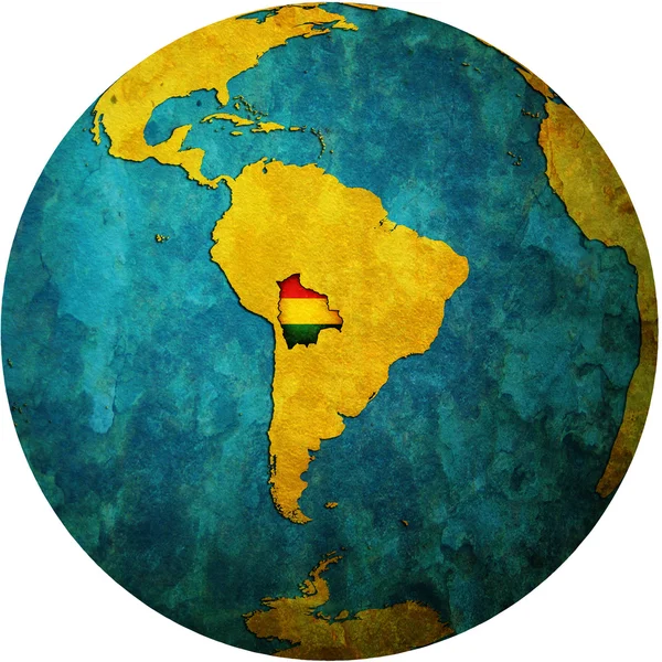 Bolivia bandiera sulla mappa globo — Foto Stock