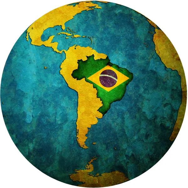 Brazil flag on globe map — Stock Photo, Image