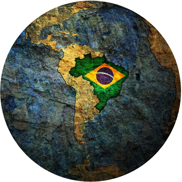 Brazil flag on globe map — Stock Photo, Image