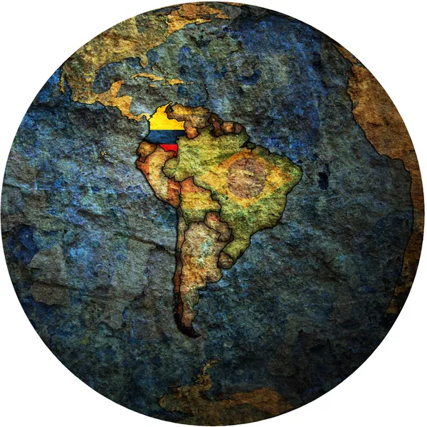 Kolumbianische Flagge auf Weltkarte — Stockfoto