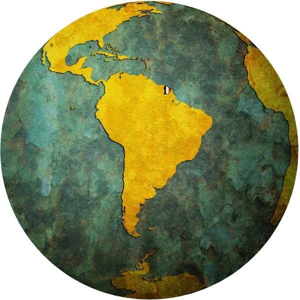 Drapeau guyana français sur la carte du globe — Photo