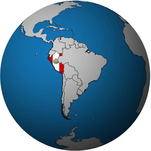 세계 지도에 페루 깃발 — 스톡 사진