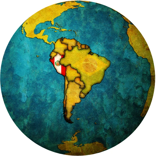 Peru flag on globe map — Stock Photo, Image