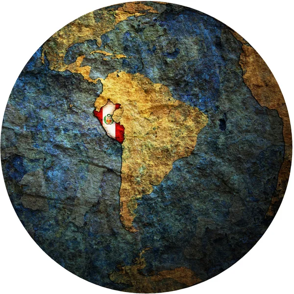 Peru flag on globe map — Stock Photo, Image