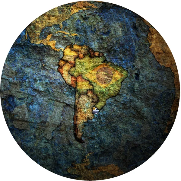 Uruguay flag on globe map — Stock Photo, Image