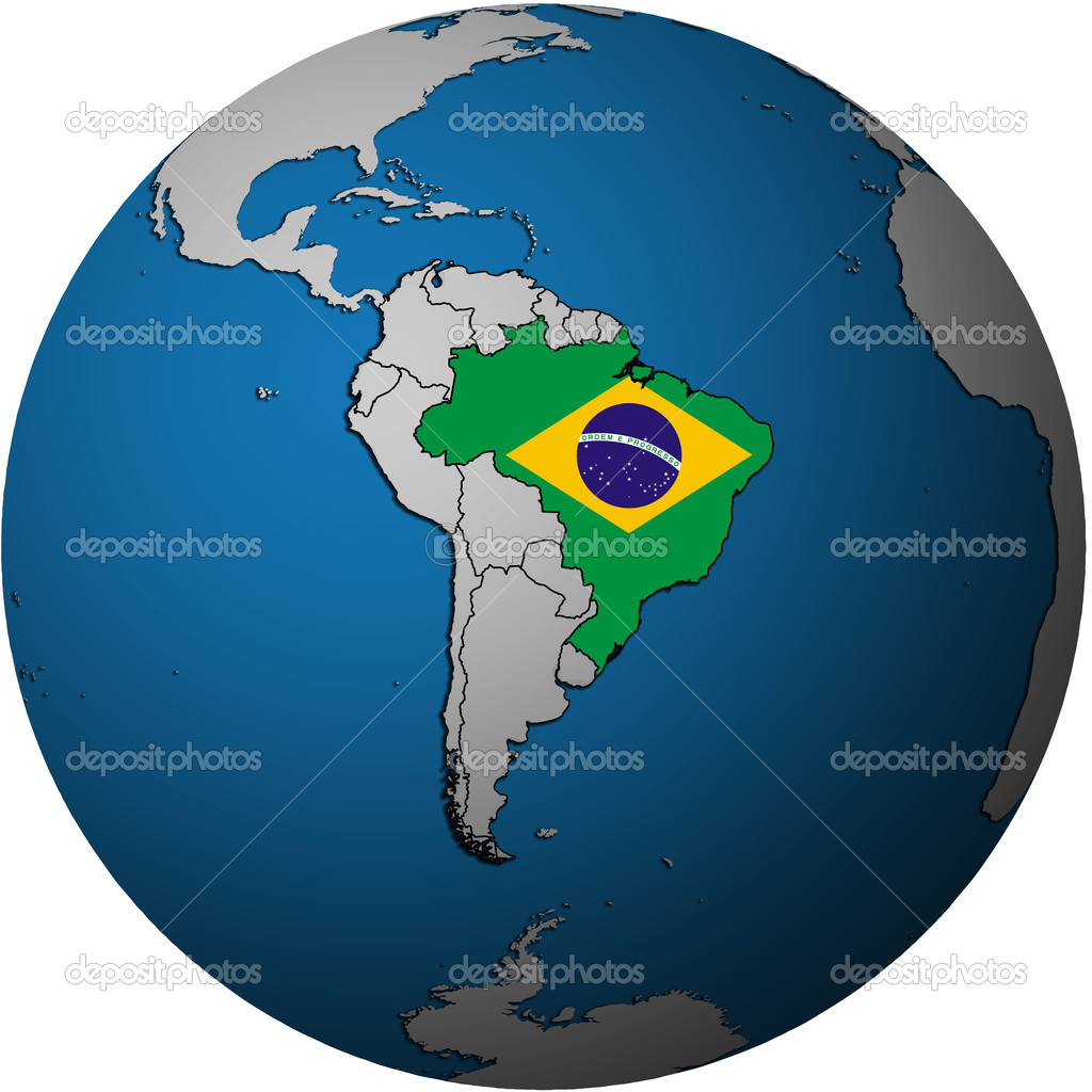 Brazil flag on globe map — Stock Photo © michal812 13825241