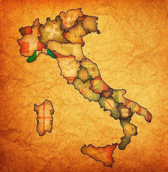 Mapa Itálie s regionem liguria — Stock fotografie