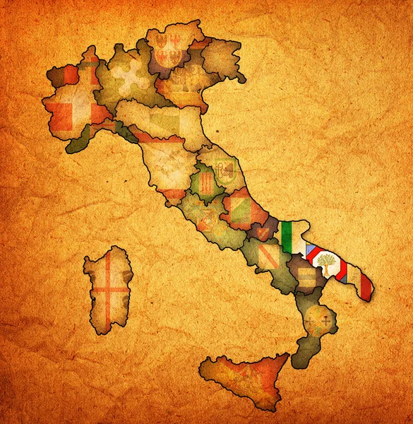 Mapa de itália com a região da apulia — Fotografia de Stock