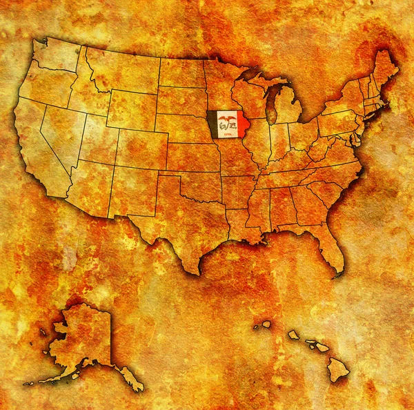 美国衣阿华州的美国地图上 — 图库照片