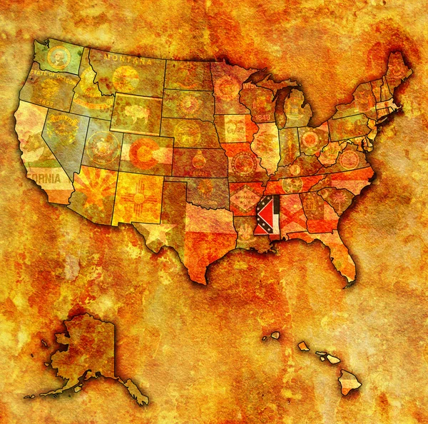 Mississippi auf der Karte der Vereinigten Staaten — Stockfoto