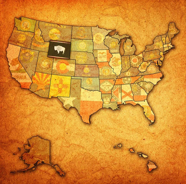 Wyoming op kaart van de v.s. — Stockfoto