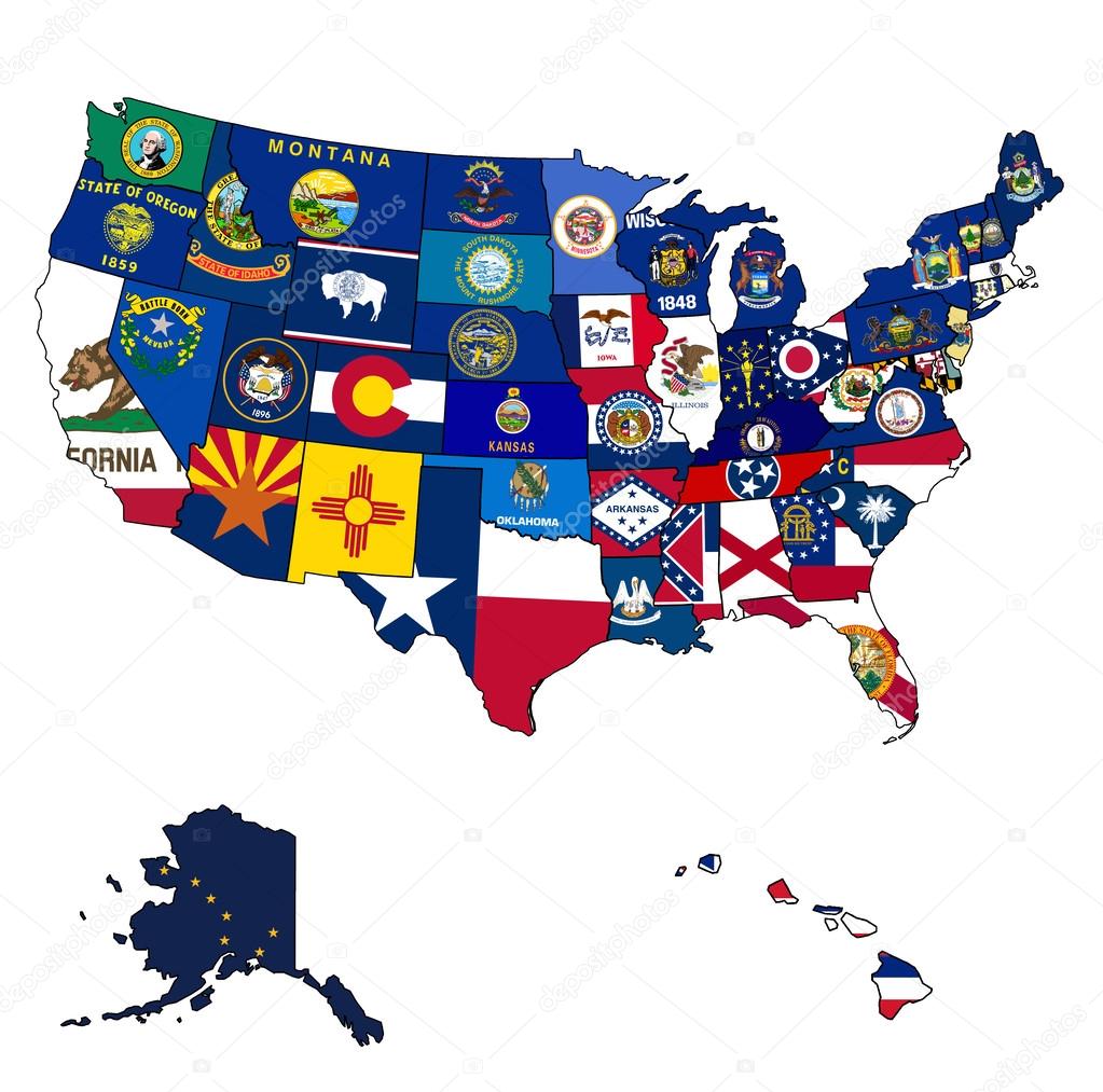 state flags on map of usa