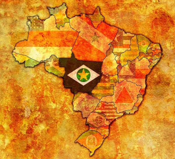 Mato grosso stát na mapě Brazílie — Stock fotografie
