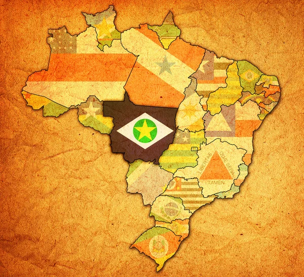 Mato grosso estado en el mapa de Brasil —  Fotos de Stock