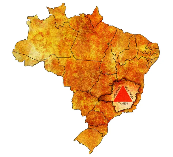 Штат Минас-Жерайс на карте Бразилии — стоковое фото