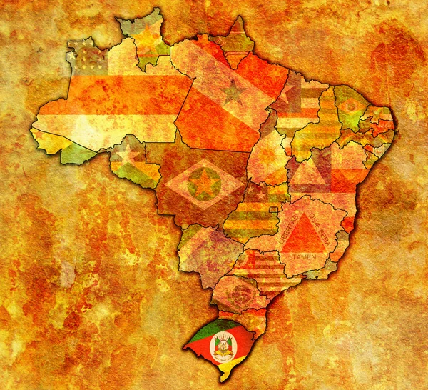 Rio grande do sul sur la carte de brésil — Photo