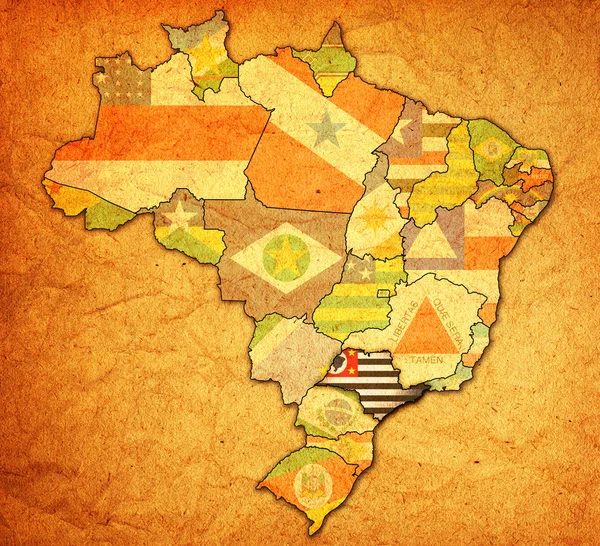 Sao paulo estado en el mapa de Brasil — Foto de Stock