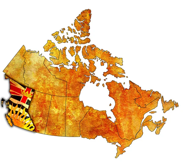 Britská Kolumbie na mapě Kanady — Stock fotografie