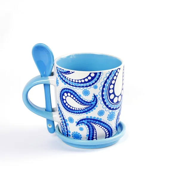 Taza de cerámica blanca y azul — Foto de Stock