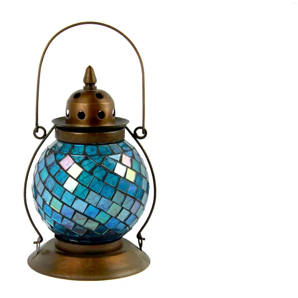 Blue Glass and Bronze Lantern — Stock Photo, Image