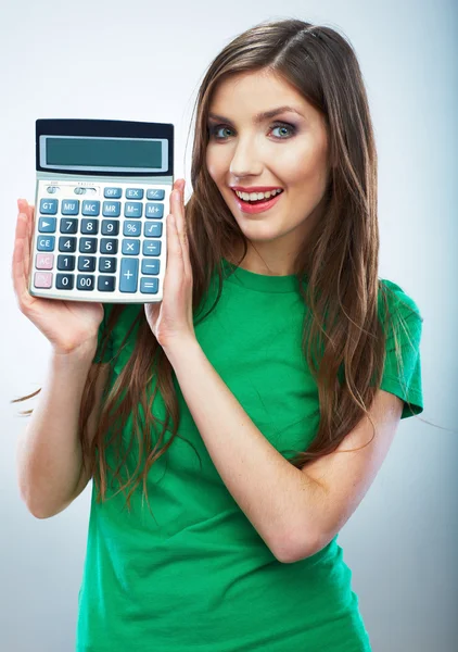 Woman hold count machine. — Stock Photo, Image