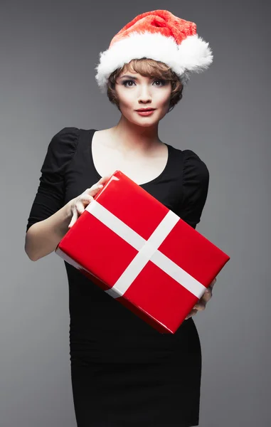 Christmas santa hat geïsoleerde vrouw portret — Stockfoto