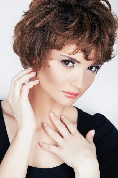 Woman face with curly hair — Stock Photo, Image