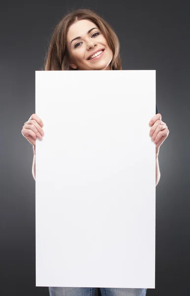 Žena s prázdnou bílou tabuli — Stock fotografie