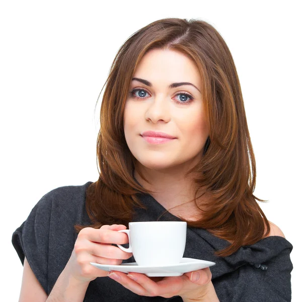 Vrouw met koffie beker — Stockfoto