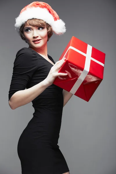 Navidad Santa sombrero aislado mujer retrato —  Fotos de Stock