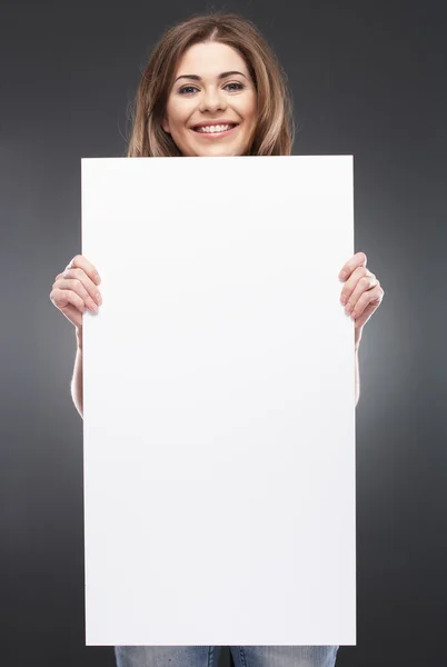 F young woman with blank white board — Stock Photo, Image