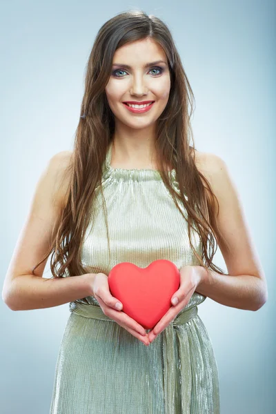Beautiful woman holding Valentine day symbol — Stock Photo, Image