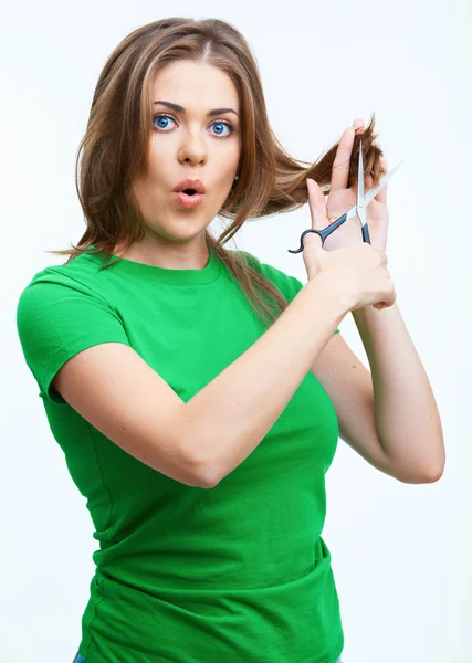 Mujer estilo de pelo retrato de moda. aislado sobre fondo blanco — Foto de Stock