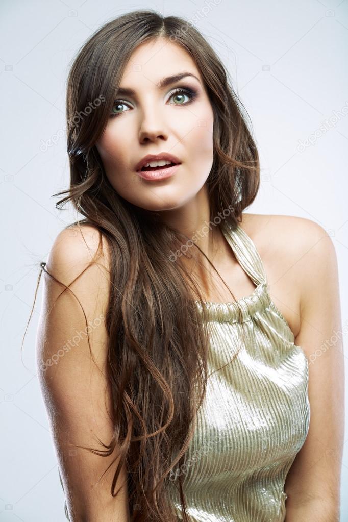 Woman face with long curly hair