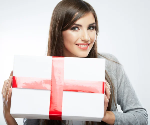 Woman hold gift — Stock Photo, Image