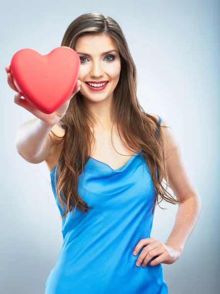 Heart, love symbol young happy woman hold — Stock Photo, Image