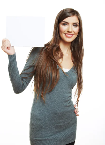 Teenager girl hold white blank paper — Stock Photo, Image