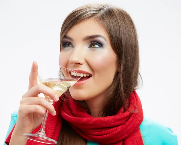 Jovem mulher feliz com vidro . — Fotografia de Stock