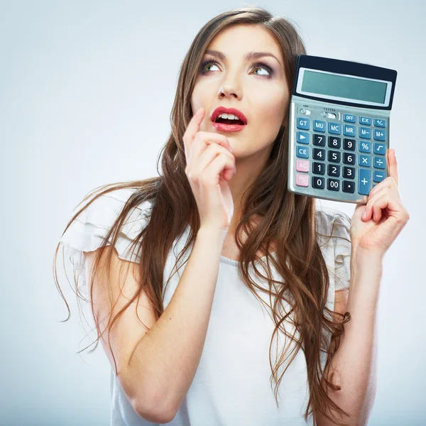 Woman holding count machine — Stock Photo, Image