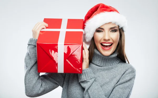 Christmas santa hat geïsoleerde vrouw — Stockfoto