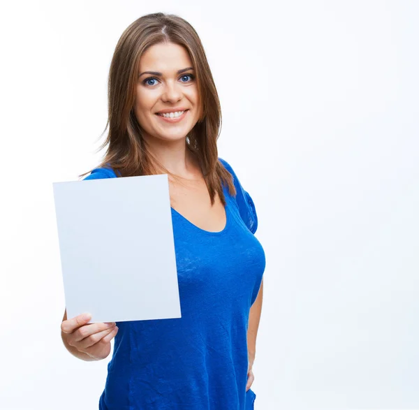 Woman showing blank signboard — Stock Photo, Image