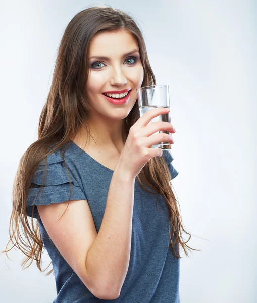 Casual style young woman posing on isolated studio background, — Stock Photo, Image