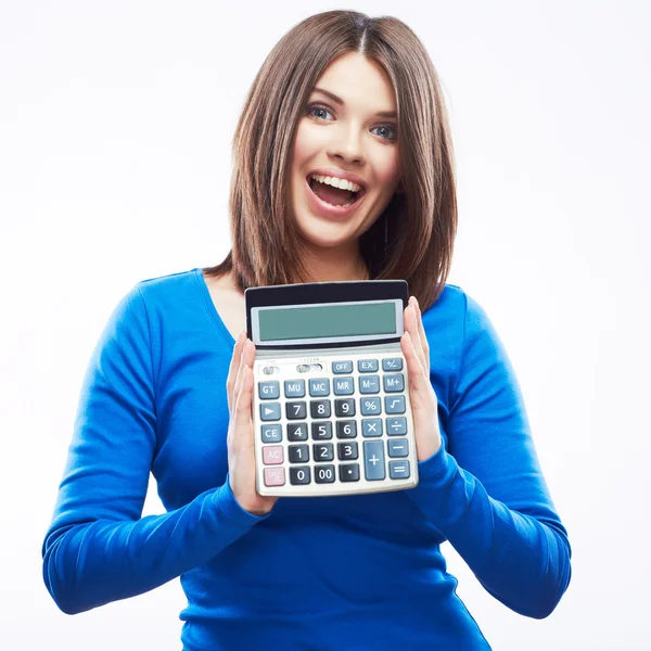 Woman holding digital calculator — Stock Photo, Image